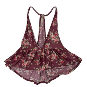 Bo Bel Floral Peplum Tank Top Pink‎ Mauve Boho Romanticcore  Womens Size Small